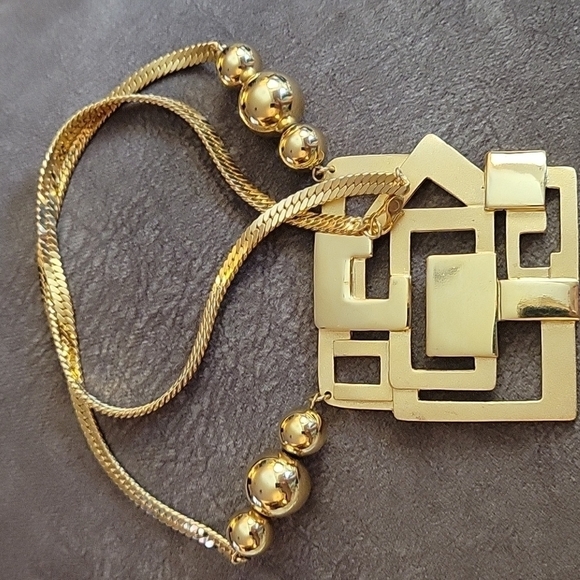 VTG Frank Lloyd Wright Style Art Deco Statement Necklace Earrings Set - Picture 4 of 8